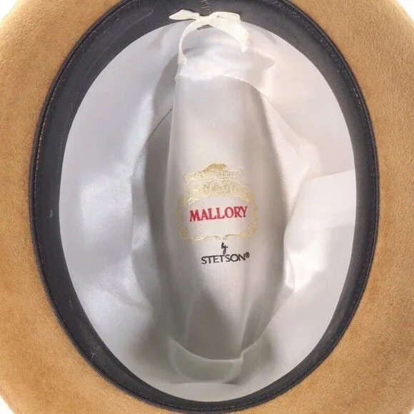 Vintage 1950’s Mallory Fedora Size 6 3/4 54 Mens Hat Tan Wool Feather - Picture 9 of 12